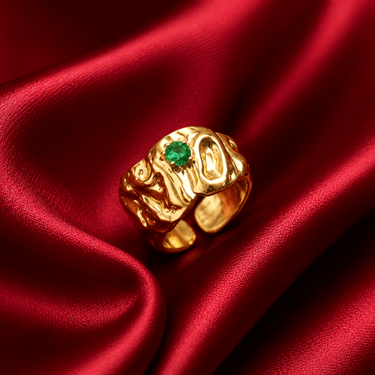Green Stone Molten Gold Plated Ring - Jajra™