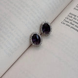 Kate Oval Purple Stone American Diamond Earrings - Jajra