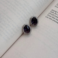 Kate Oval Purple Stone American Diamond Earrings - Jajra