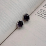 Kate Oval Purple Stone American Diamond Earrings - Jajra
