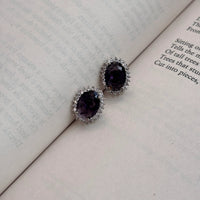 Kate Oval Purple Stone American Diamond Earrings - Jajra