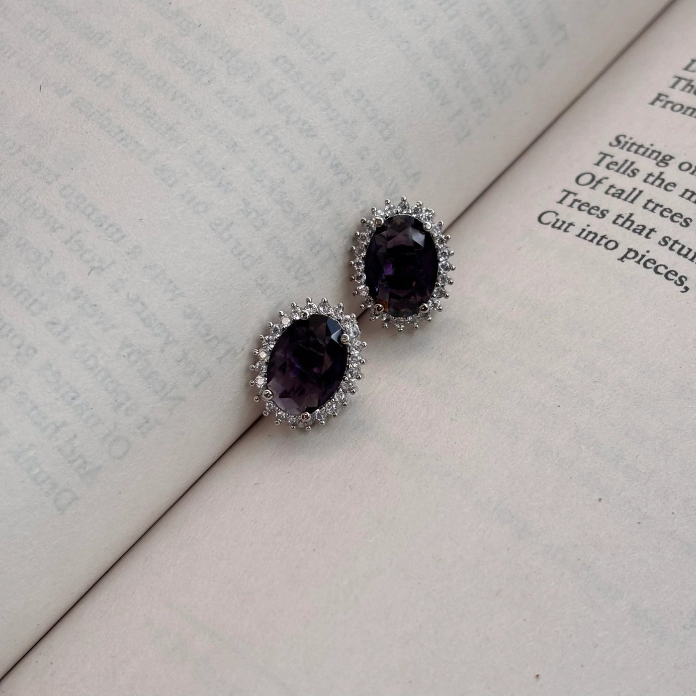 Kate Oval Purple Stone American Diamond Earrings - Jajra
