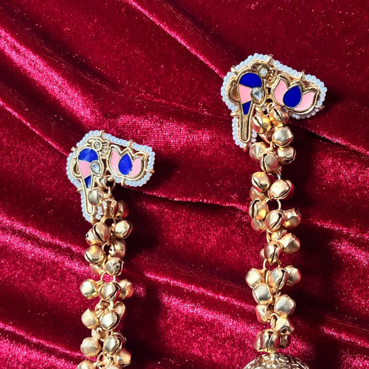 Meher Brass Dove Lotus Drop Jhumka Earrings with Pearls - Jajra