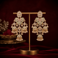 Mint Green Meenakari Kundan Brass Jhumka Earrings - Jajra™