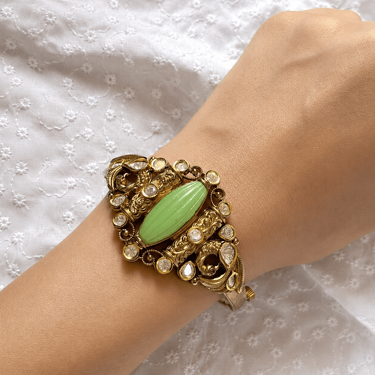 Mint Green Stone Cuff Bracelet - Jajra