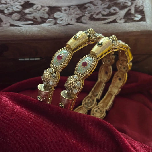 Mint Meenakari Stone Kada Bangle Pair - Jajra
