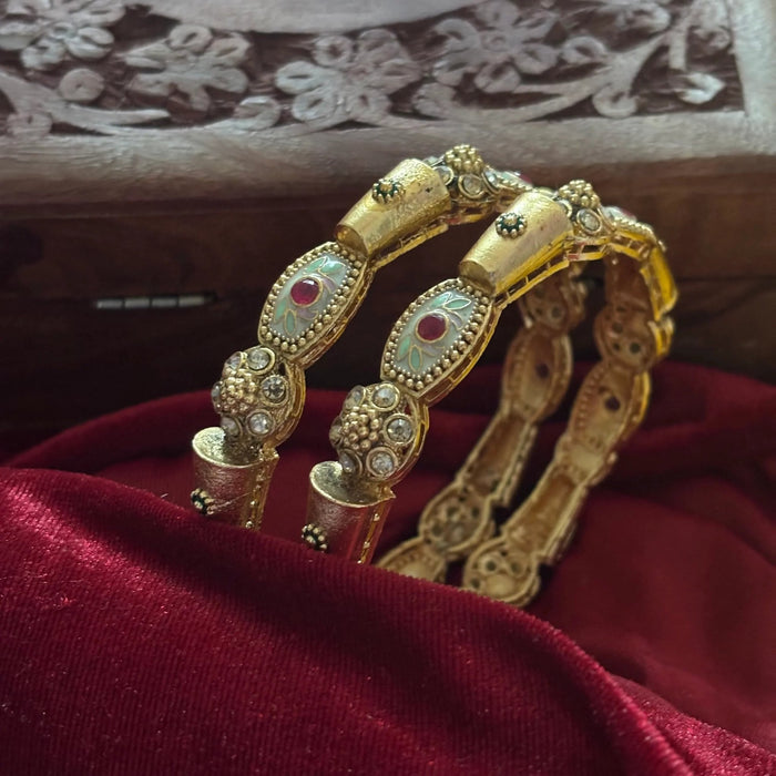 Mint Meenakari Stone Kada Bangle Pair