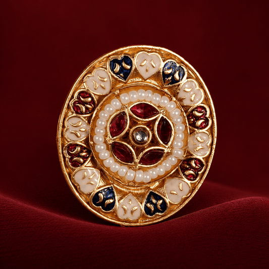 Multicolour Meenakari Pearl Brass Statement Ring - Jajra™