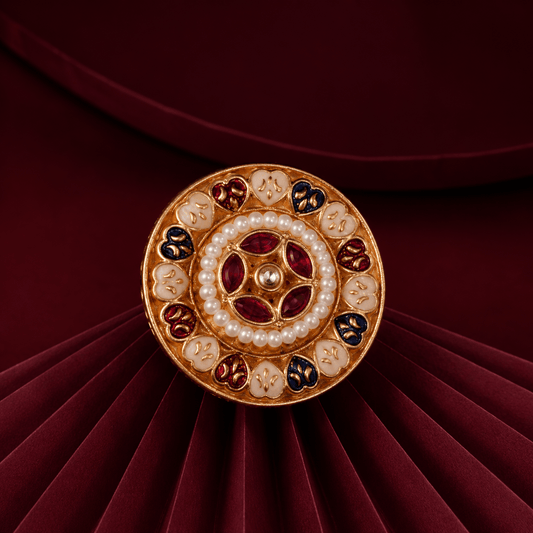 Multicolour Meenakari Pearl Brass Statement Ring - Jajra™