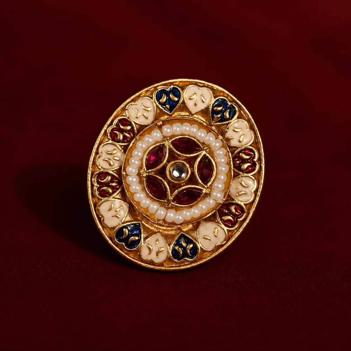 Multicolour Meenakari Pearl Brass Statement Ring - Jajra™