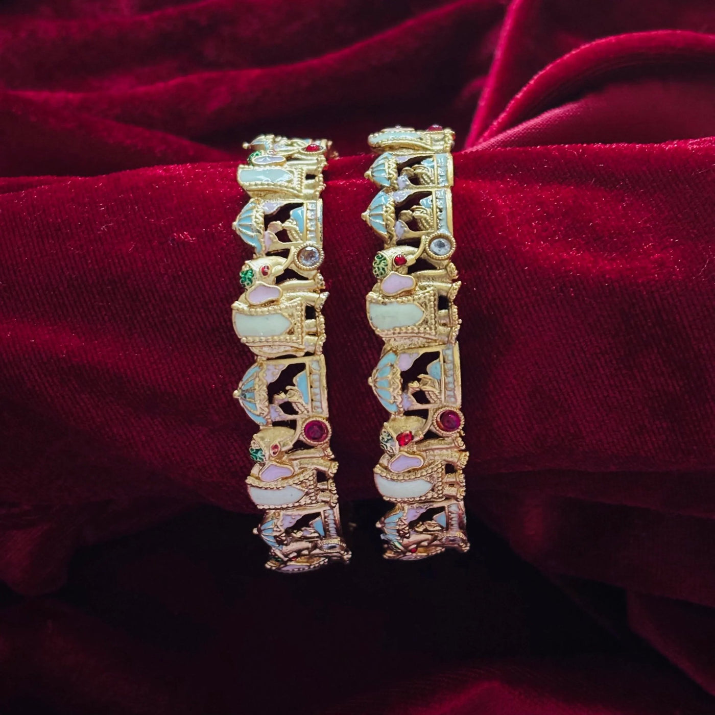 Pastel Meenakari Elephant Kada Bangle Pair - Jajra