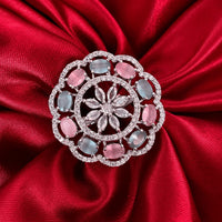 Pink Blue American Diamond Floral Cocktail Ring - Jajra™