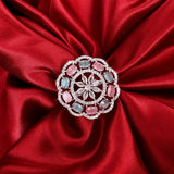 Pink Blue American Diamond Floral Cocktail Ring - Jajra™