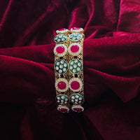Red Green Kundan Pearl Bangle Pair - Jajra