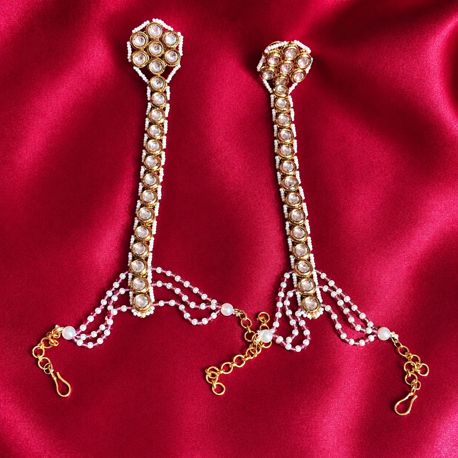 Kundan Pearl Hathphool Bracelet Set