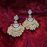 SAMAIRA Pure Brass White Lotus Kundan Chandbali Earrings - Jajra™