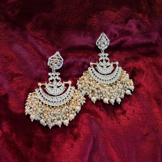 SAMAIRA Pure Brass White Lotus Kundan Chandbali Earrings - Jajra™