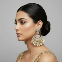 SAMAIRA Pure Brass White Lotus Kundan Chandbali Earrings - Jajra™