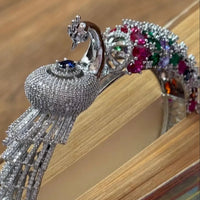 Silver Peacock Multicolor Stone Cuff Bracelet - Jajra