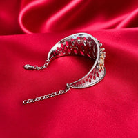 Silver Pink Kundan Cuff Bracelet - Jajra