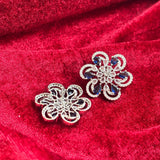 Vionne Six Petal Blue Stone American Diamond Earrings - Jajra