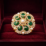 Zarmin American Diamond Floral Polki Gold Tone Ring - Jajra