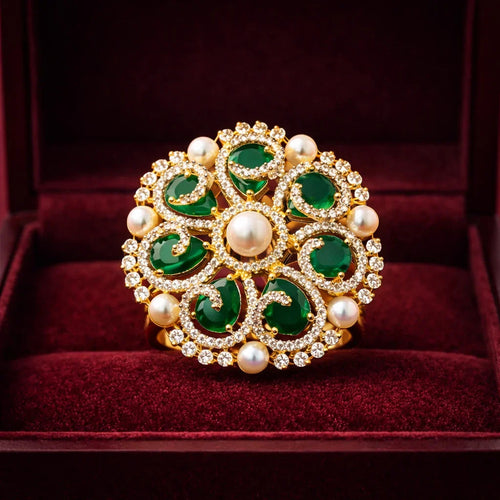 Zarmin American Diamond Floral Polki Gold Tone Ring