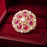 Zarmin American Diamond Floral Polki Gold Tone Ring - Jajra