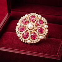 Zarmin American Diamond Floral Polki Gold Tone Ring - Jajra