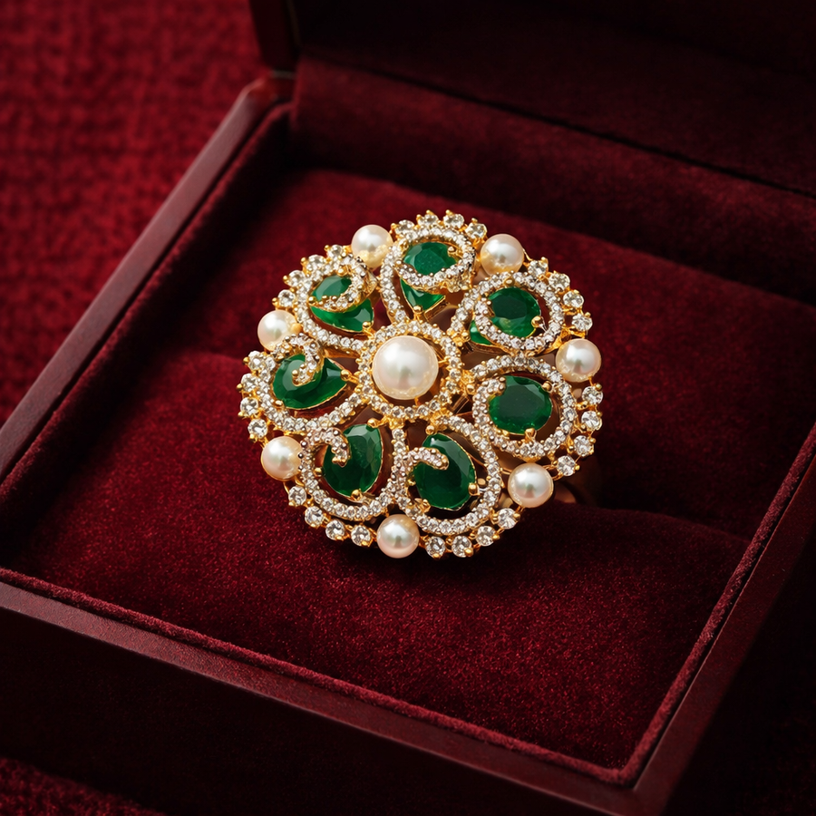 Zarmin American Diamond Floral Polki Gold Tone Ring