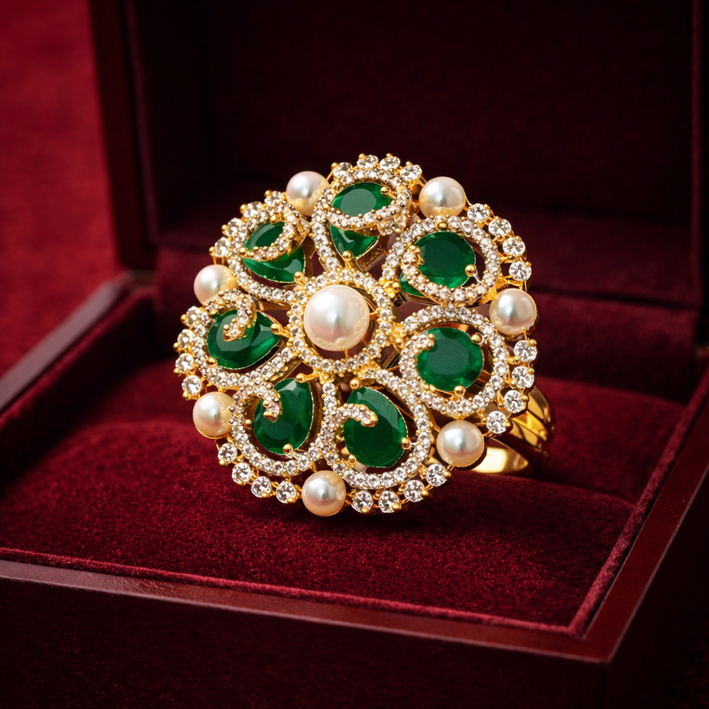 Zarmin American Diamond Floral Polki Gold Tone Ring
