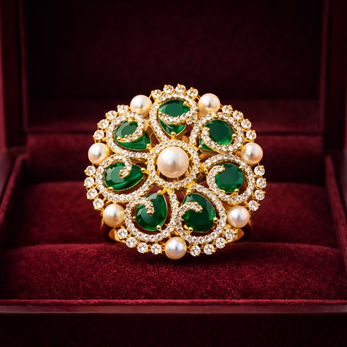 Zarmin American Diamond Floral Polki Gold Tone Ring