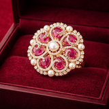 Zarmin American Diamond Floral Polki Gold Tone Ring