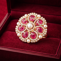 Zarmin American Diamond Floral Polki Gold Tone Ring