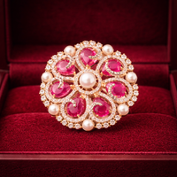 Zarmin American Diamond Floral Polki Gold Tone Ring