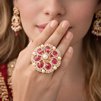 Zarmin American Diamond Floral Polki Gold Tone Ring