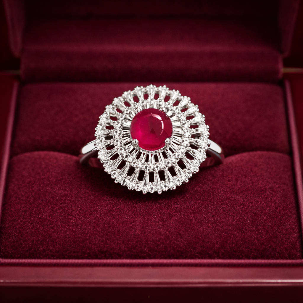 Zayra American Diamond Pink Shimmering Statement Ring