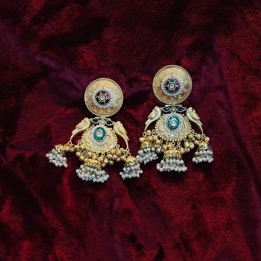 ZIVA Brass Green Stone Jhumka Earrings with Pearl Drops - Jajra™